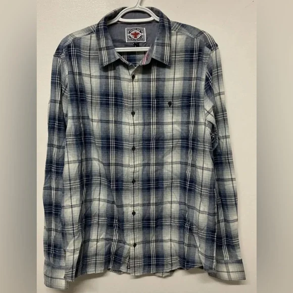 Flag & Anthem Mens Plaid Shirt Button Up Large Adult Blue Navy White NWT - Picture 4 of 13